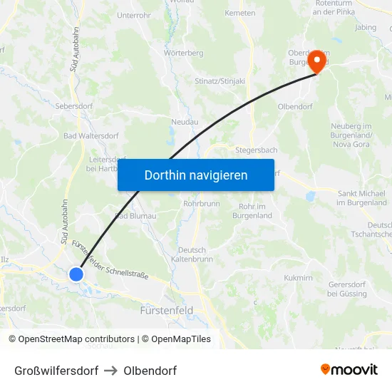 Großwilfersdorf to Olbendorf map