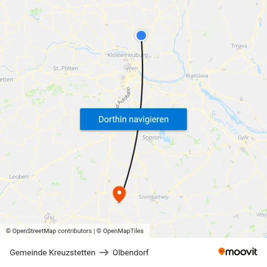 Gemeinde Kreuzstetten to Olbendorf map