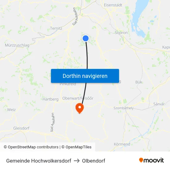 Gemeinde Hochwolkersdorf to Olbendorf map