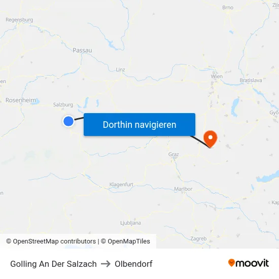 Golling An Der Salzach to Olbendorf map