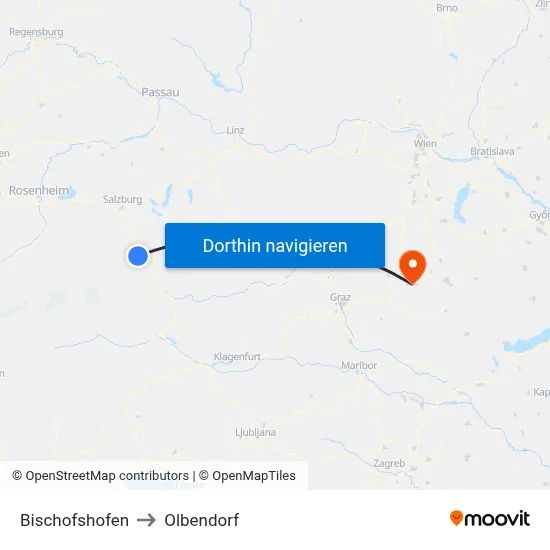 Bischofshofen to Olbendorf map