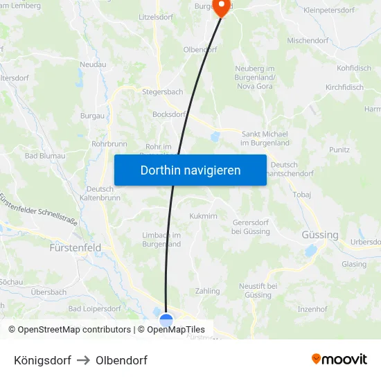 Königsdorf to Olbendorf map
