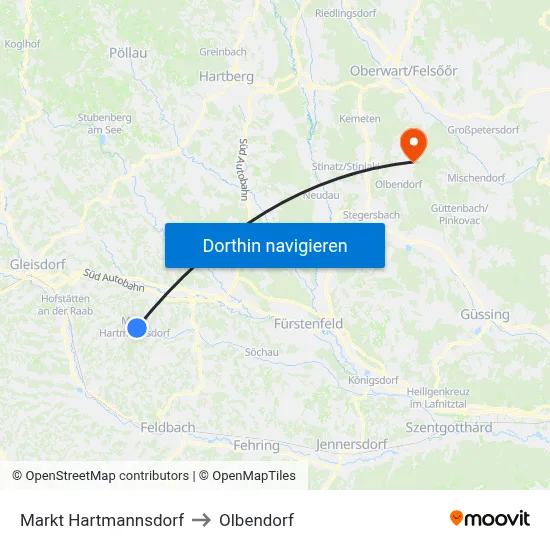 Markt Hartmannsdorf to Olbendorf map