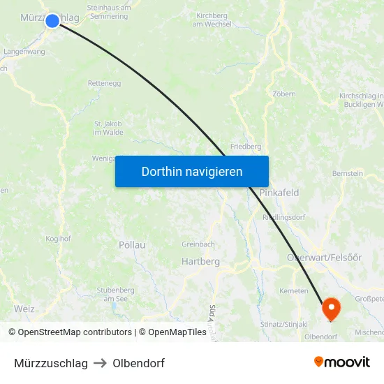 Mürzzuschlag to Olbendorf map