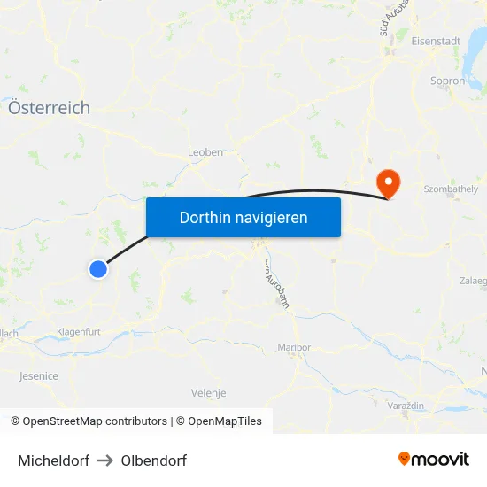 Micheldorf to Olbendorf map