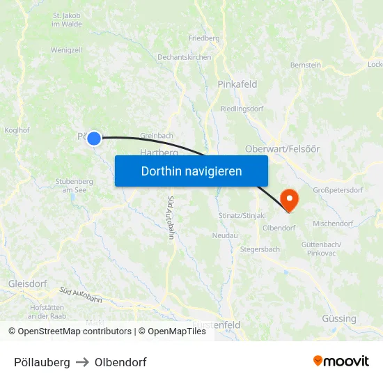 Pöllauberg to Olbendorf map