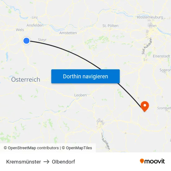 Kremsmünster to Olbendorf map