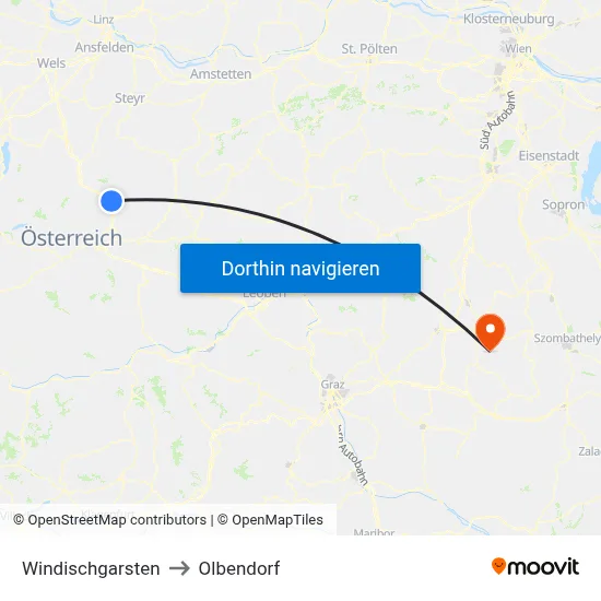 Windischgarsten to Olbendorf map