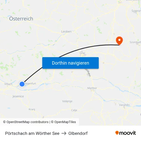 Pörtschach am Wörther See to Olbendorf map