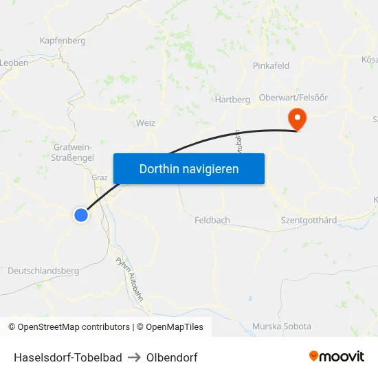 Haselsdorf-Tobelbad to Olbendorf map