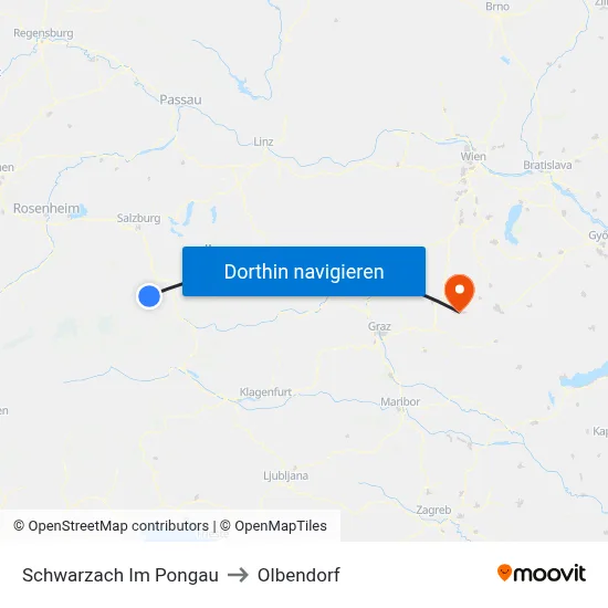 Schwarzach Im Pongau to Olbendorf map