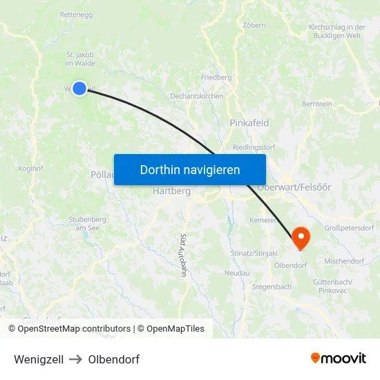 Wenigzell to Olbendorf map