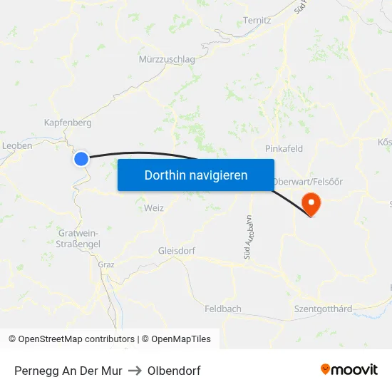 Pernegg An Der Mur to Olbendorf map