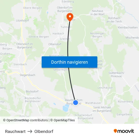 Rauchwart to Olbendorf map