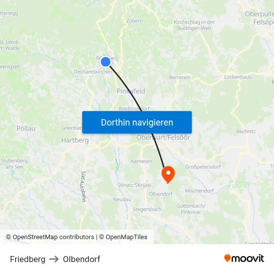Friedberg to Olbendorf map