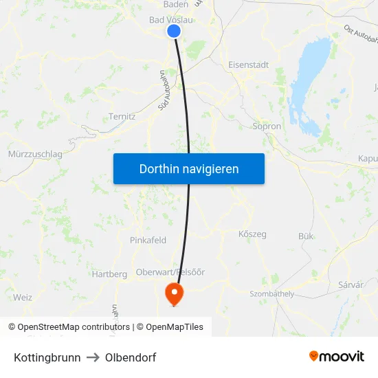 Kottingbrunn to Olbendorf map