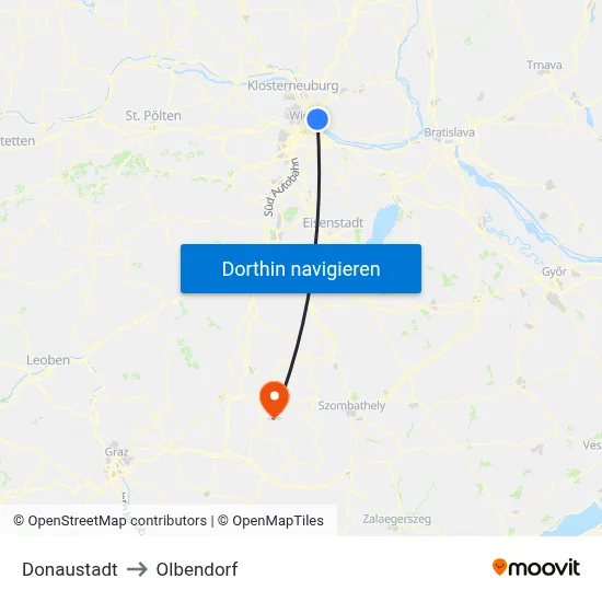 Donaustadt to Olbendorf map