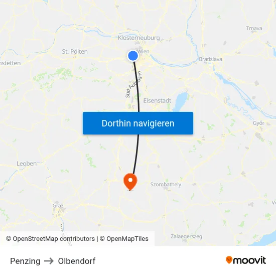 Penzing to Olbendorf map
