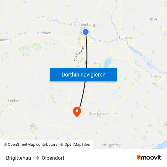 Brigittenau to Olbendorf map