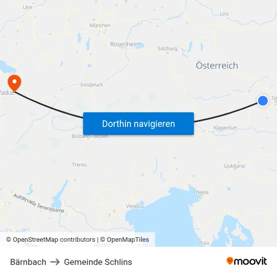 Bärnbach to Gemeinde Schlins map