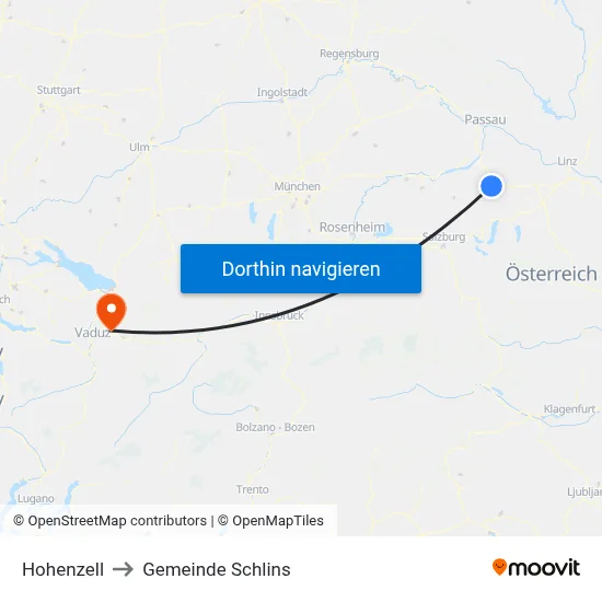 Hohenzell to Gemeinde Schlins map