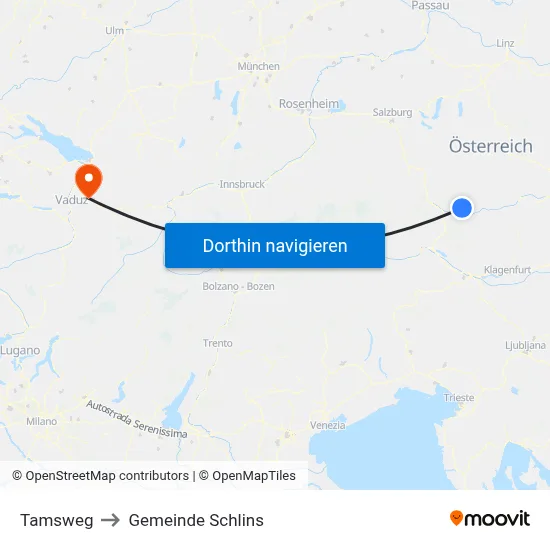 Tamsweg to Gemeinde Schlins map