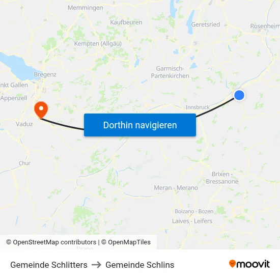 Gemeinde Schlitters to Gemeinde Schlins map