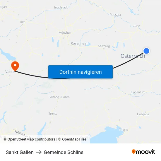 Sankt Gallen to Gemeinde Schlins map