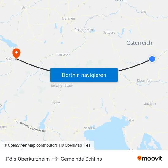 Pöls-Oberkurzheim to Gemeinde Schlins map