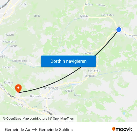 Gemeinde Au to Gemeinde Schlins map
