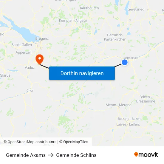 Gemeinde Axams to Gemeinde Schlins map