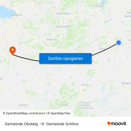 Gemeinde Obsteig to Gemeinde Schlins map