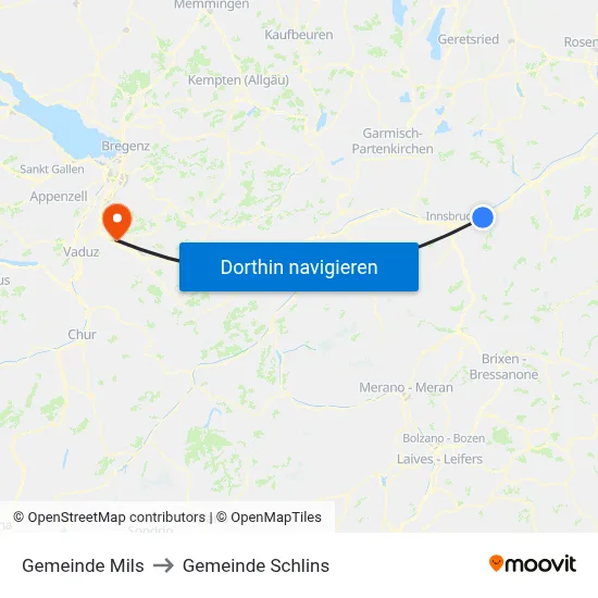Gemeinde Mils to Gemeinde Schlins map