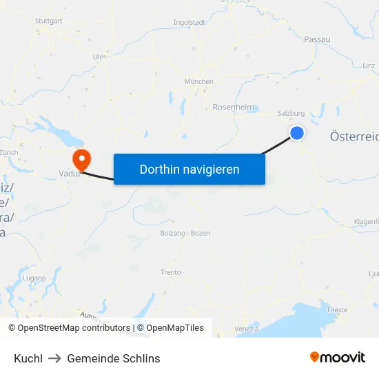 Kuchl to Gemeinde Schlins map
