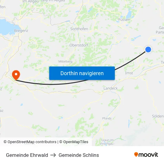 Gemeinde Ehrwald to Gemeinde Schlins map