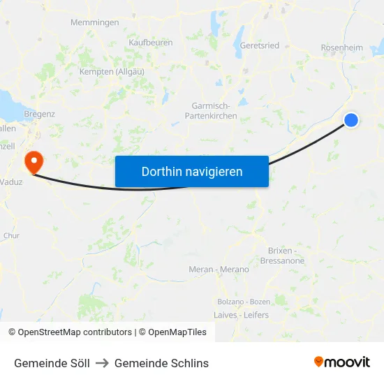 Gemeinde Söll to Gemeinde Schlins map