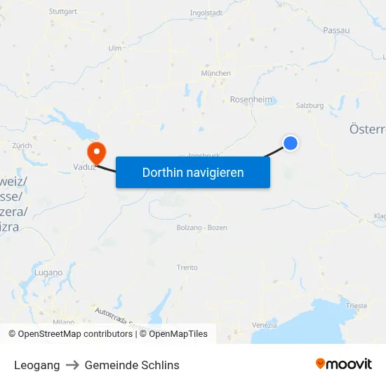Leogang to Gemeinde Schlins map