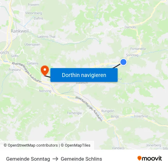 Gemeinde Sonntag to Gemeinde Schlins map