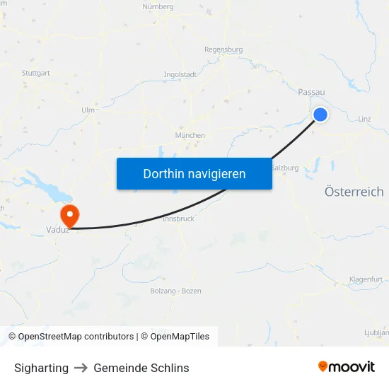 Sigharting to Gemeinde Schlins map