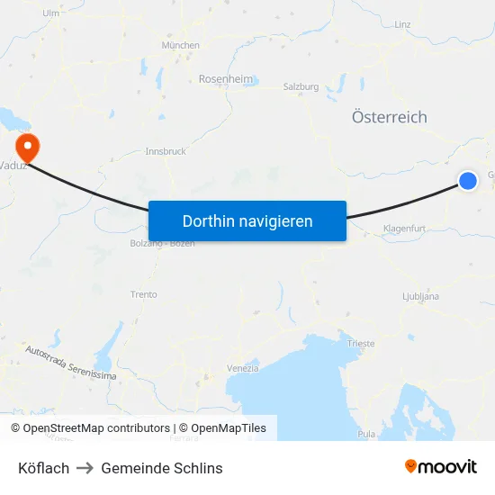 Köflach to Gemeinde Schlins map
