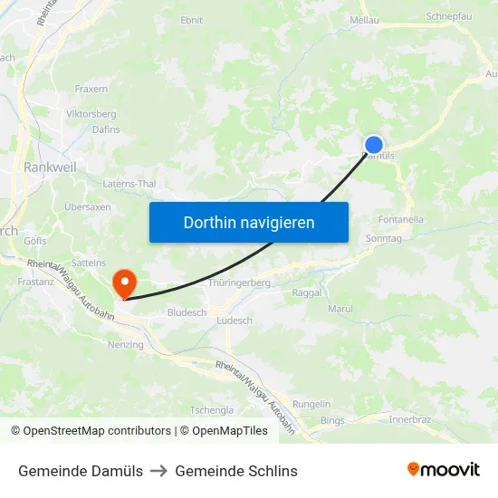 Gemeinde Damüls to Gemeinde Schlins map