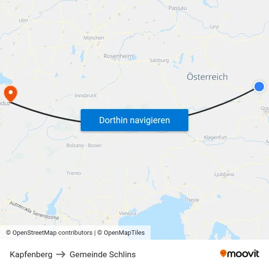 Kapfenberg to Gemeinde Schlins map