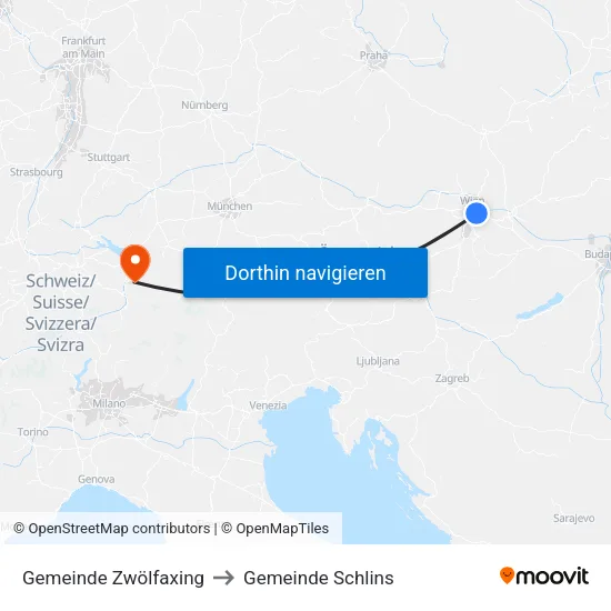 Gemeinde Zwölfaxing to Gemeinde Schlins map