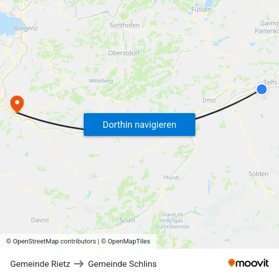 Gemeinde Rietz to Gemeinde Schlins map