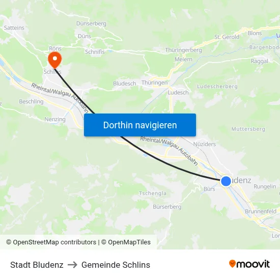 Stadt Bludenz to Gemeinde Schlins map