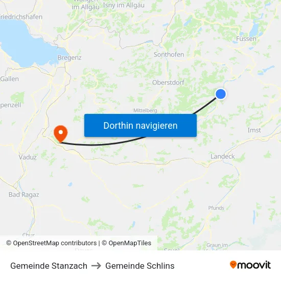 Gemeinde Stanzach to Gemeinde Schlins map