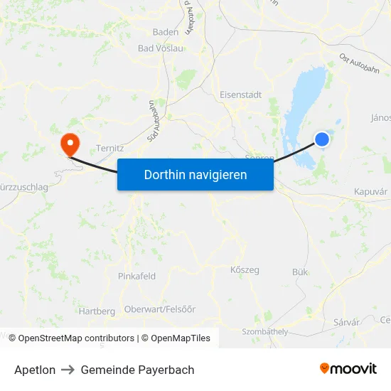 Apetlon to Gemeinde Payerbach map