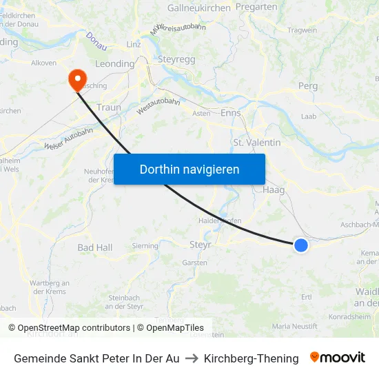 Gemeinde Sankt Peter In Der Au to Kirchberg-Thening map