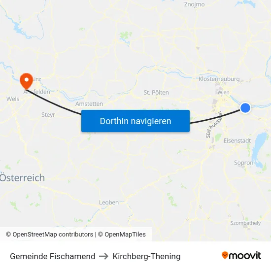 Gemeinde Fischamend to Kirchberg-Thening map