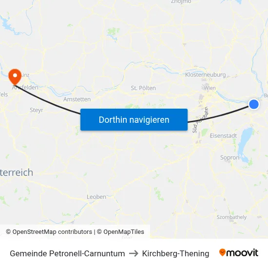 Gemeinde Petronell-Carnuntum to Kirchberg-Thening map